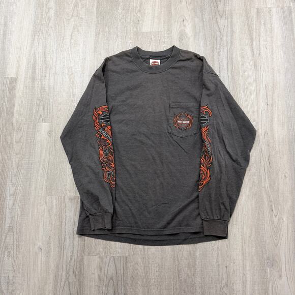 Harley Davidson Other - Vintage Harley Davidson Shirt Men's Large Gray Flame Sleeves y2k Biker Grunge